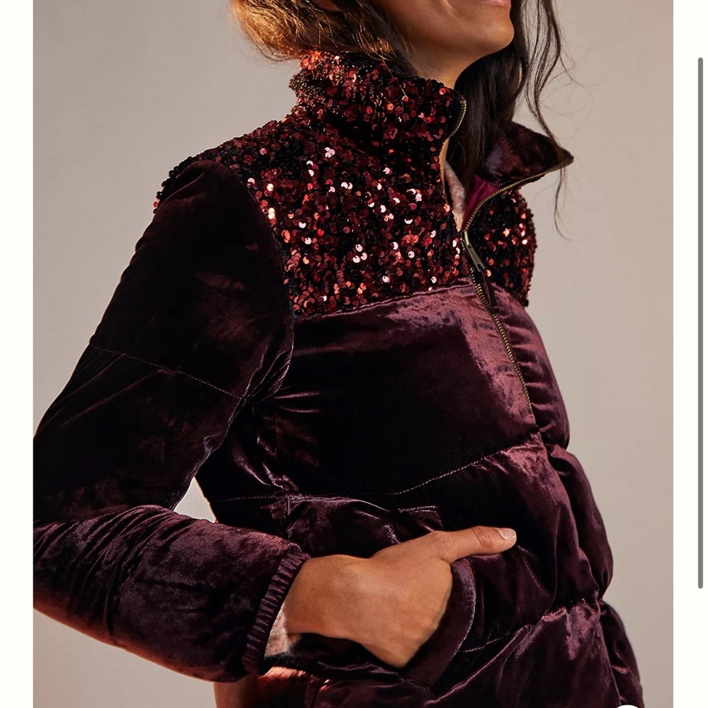 Maeve Anthropologie Vera Sequined Velvet Puffer Jacket Small - Picture 13 of 16